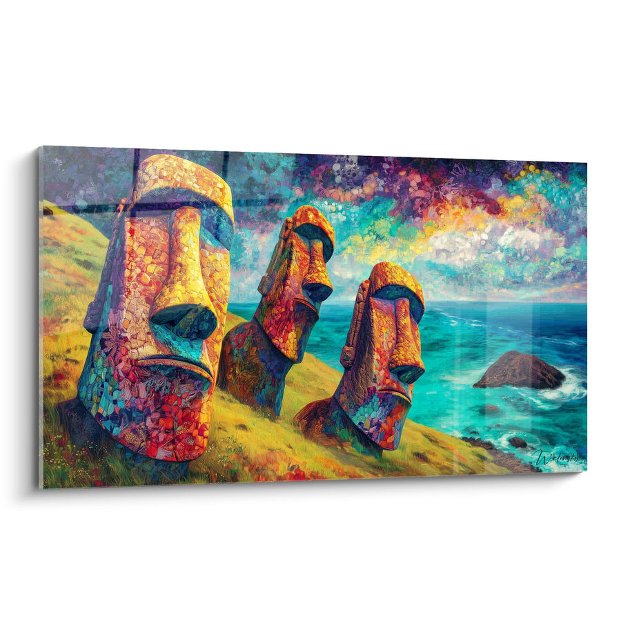 Cuadro Moái de la Isla de Pascua - Guardianes coloridos - edición Islas y archipiélagos