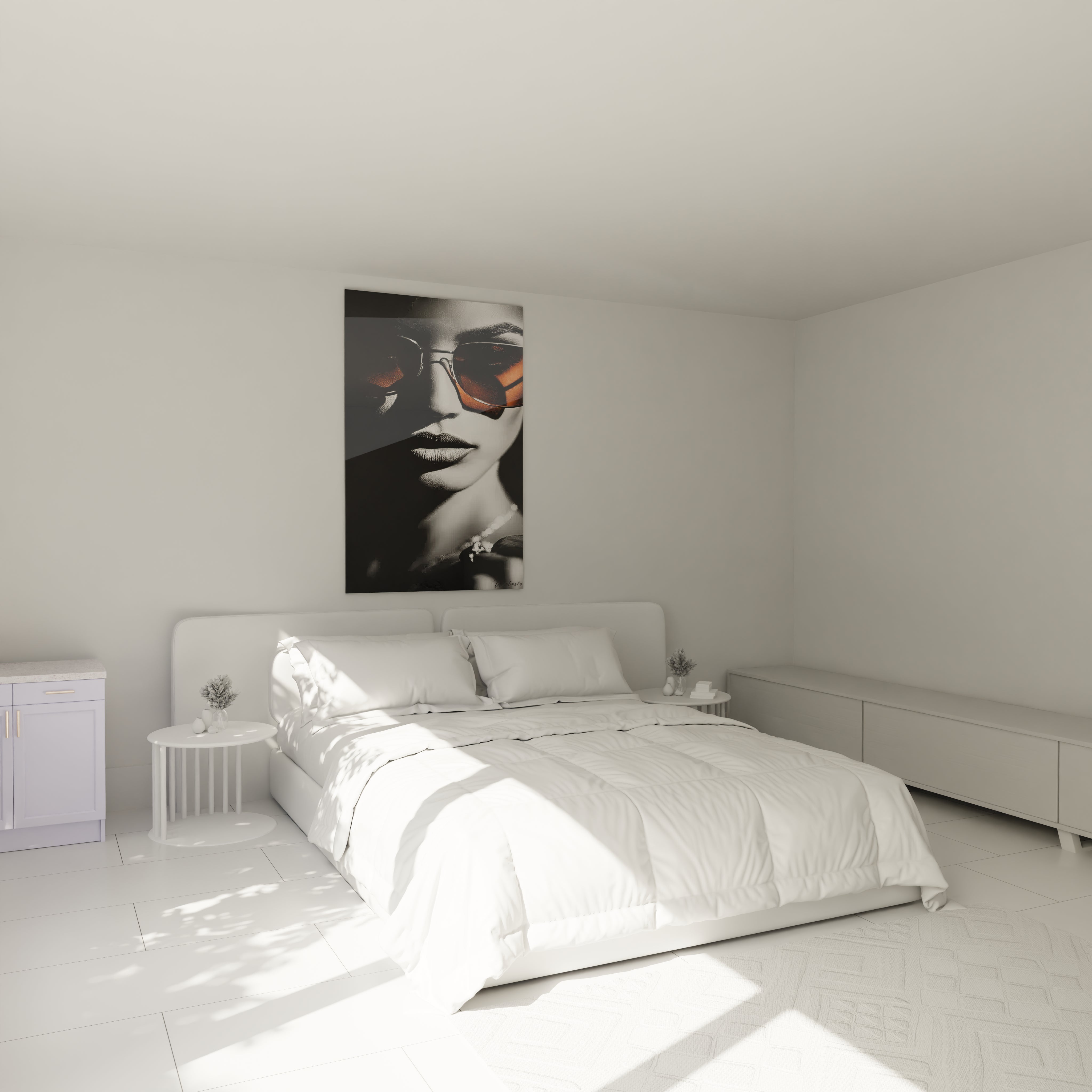 Tableau mural mode chic de Walensky, ajoutant une touche moderne à une chambre lumineuse