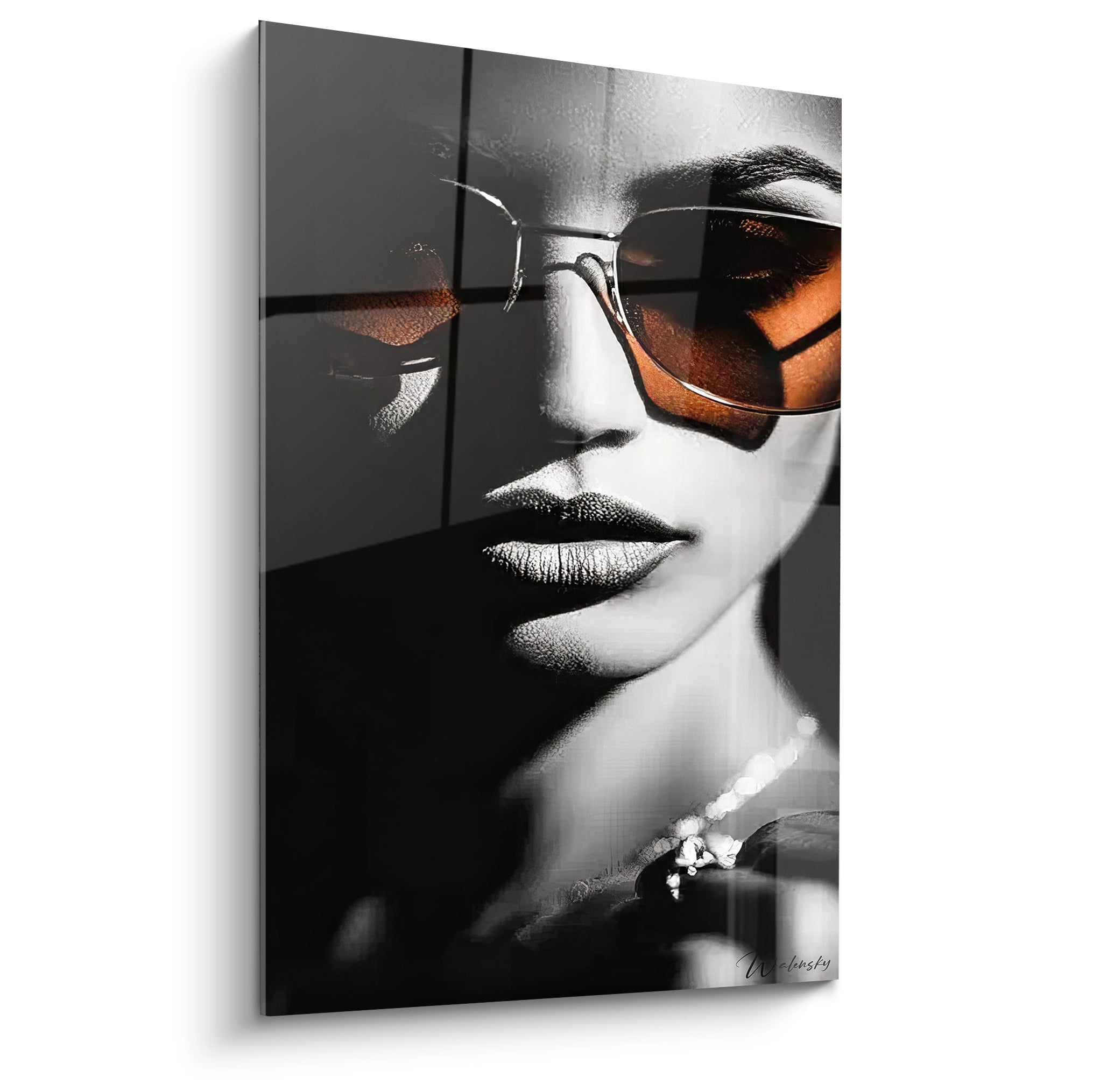 Tableau mural mode chic représentant un portrait élégant avec des lunettes de soleil stylées