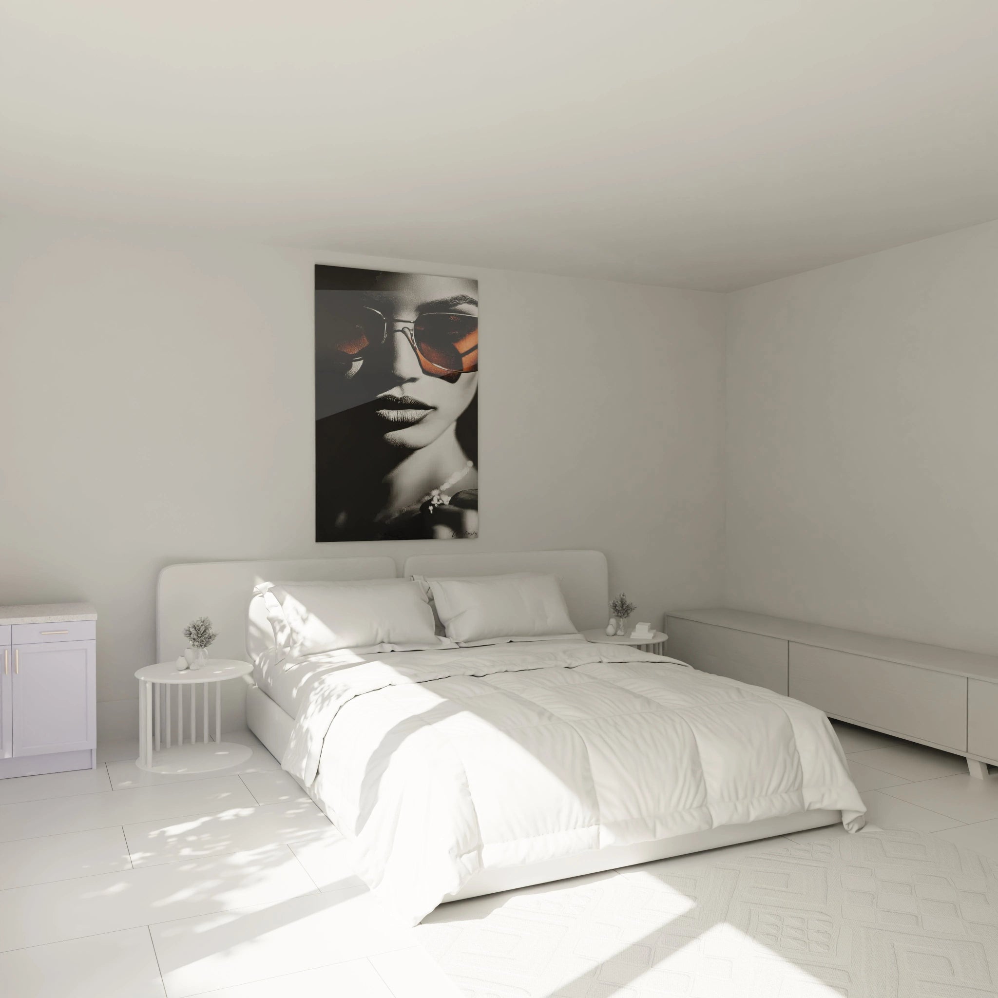 Tableau mural mode chic de Walensky, ajoutant une touche moderne à une chambre lumineuse