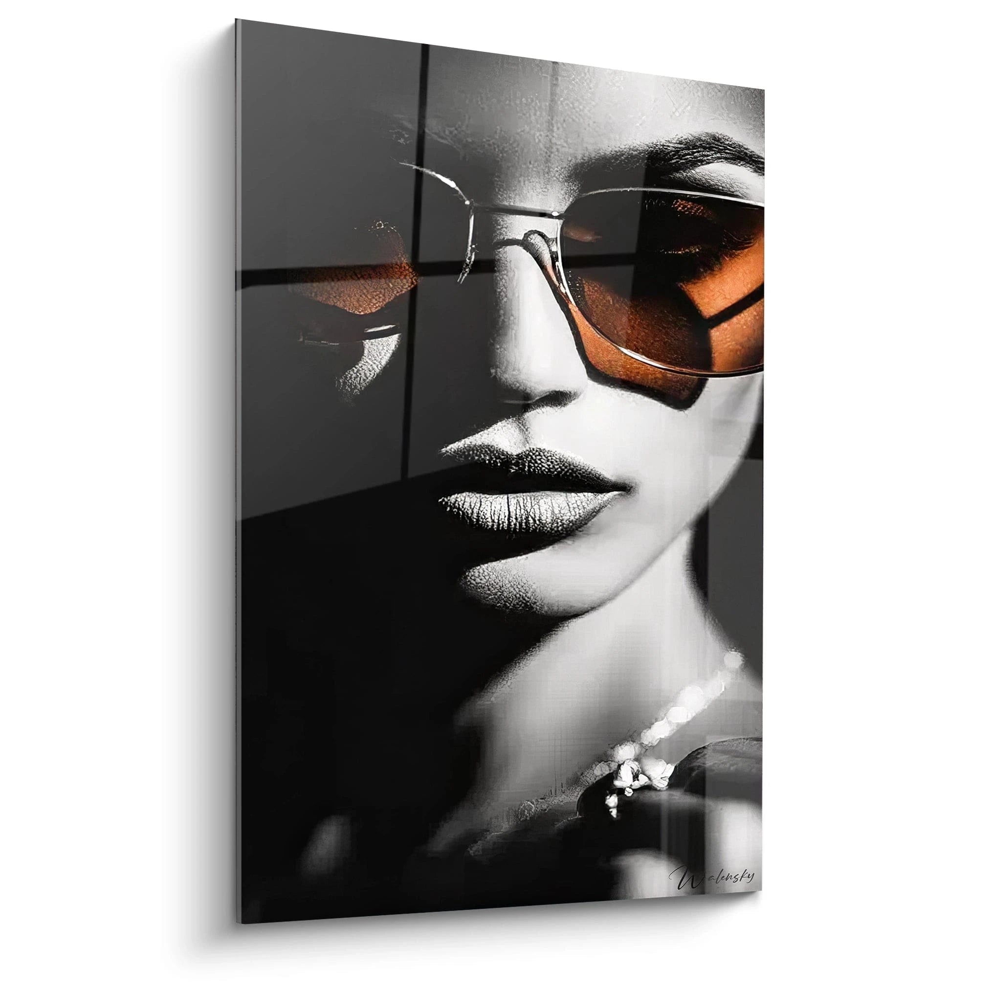 Tableau mural mode chic représentant un portrait élégant avec des lunettes de soleil stylées