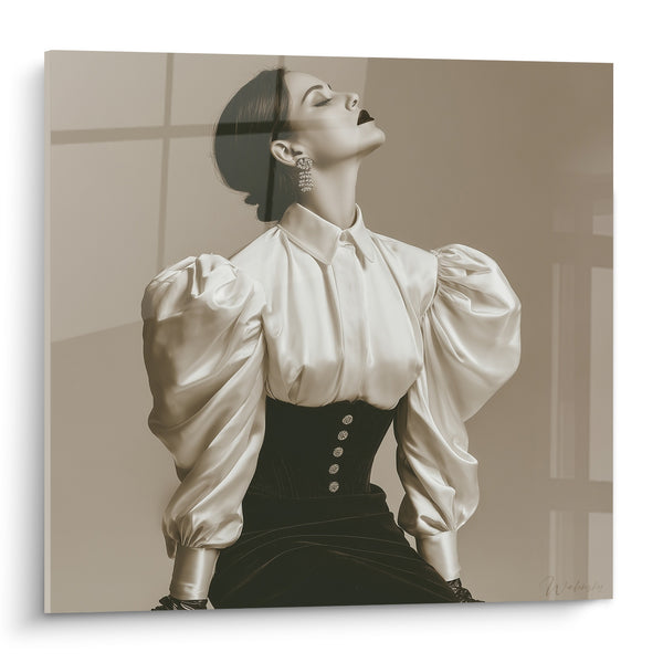 Painting Woman shirt ivory and black corset - Silent Triumph - Black and white fashion edition