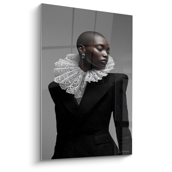 Black and White Woman with Lace Frill Painting - Aristocratic Flair - Black and White Fashion Edition