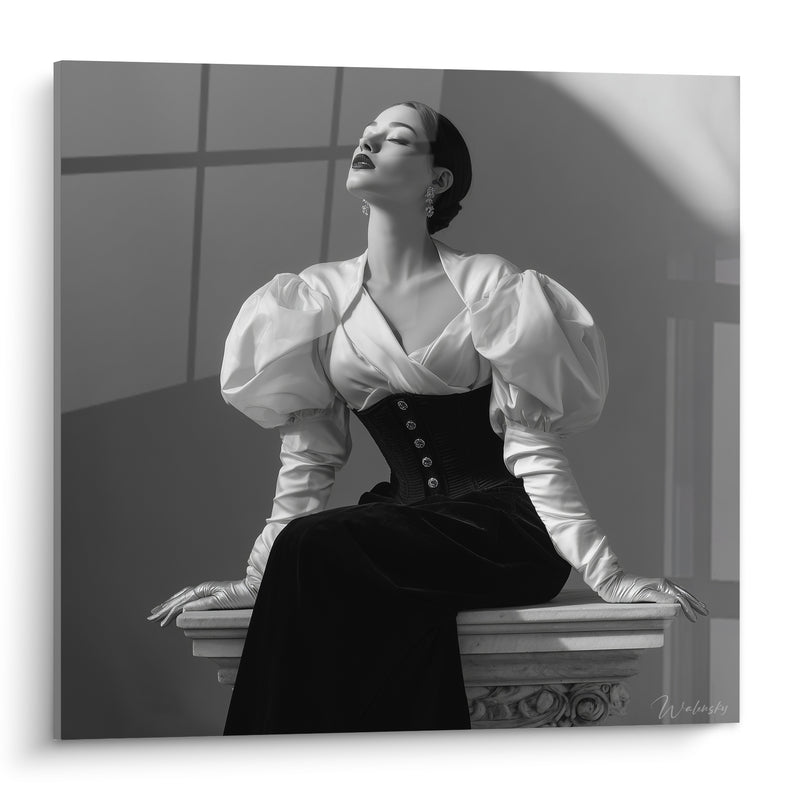 Tableau Femme corset noir manches bouffantes blanches - Pause théâtrale - Edition Mode noir et blanc