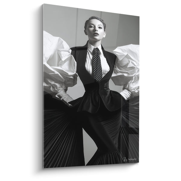 Black and White Puff Sleeve Silhouette Artwork - Haute Couture Attitude - Black and White Fashion Edition