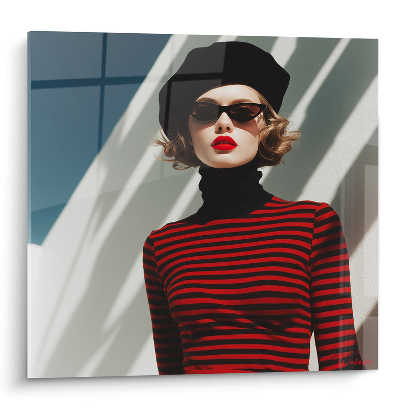 Tableau Femme béret noir mariniere rouge - Allure parisienne - Edition Mode vintage