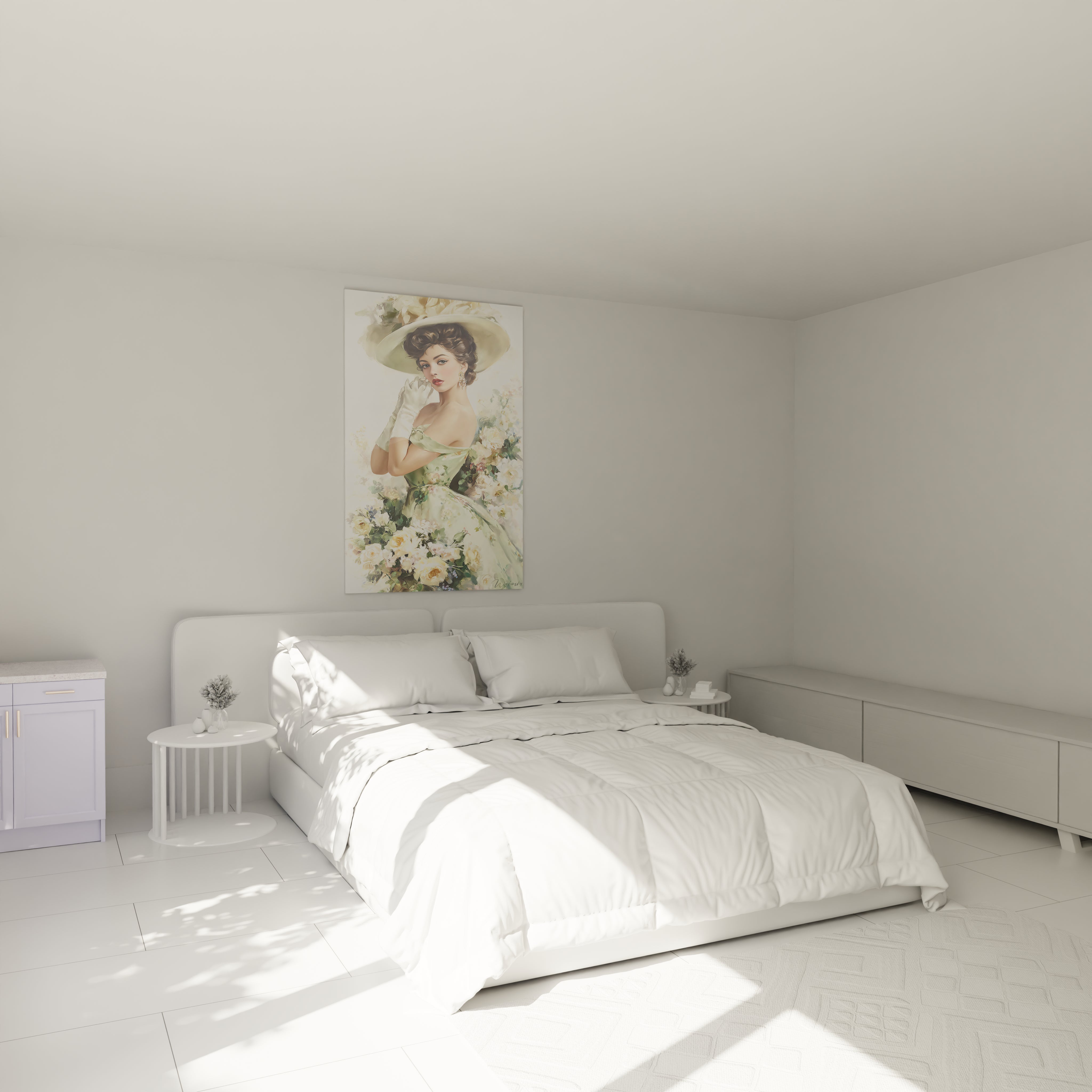 Tableau mode vintage femme de Walensky décorant une chambre élégante avec des couleurs douces