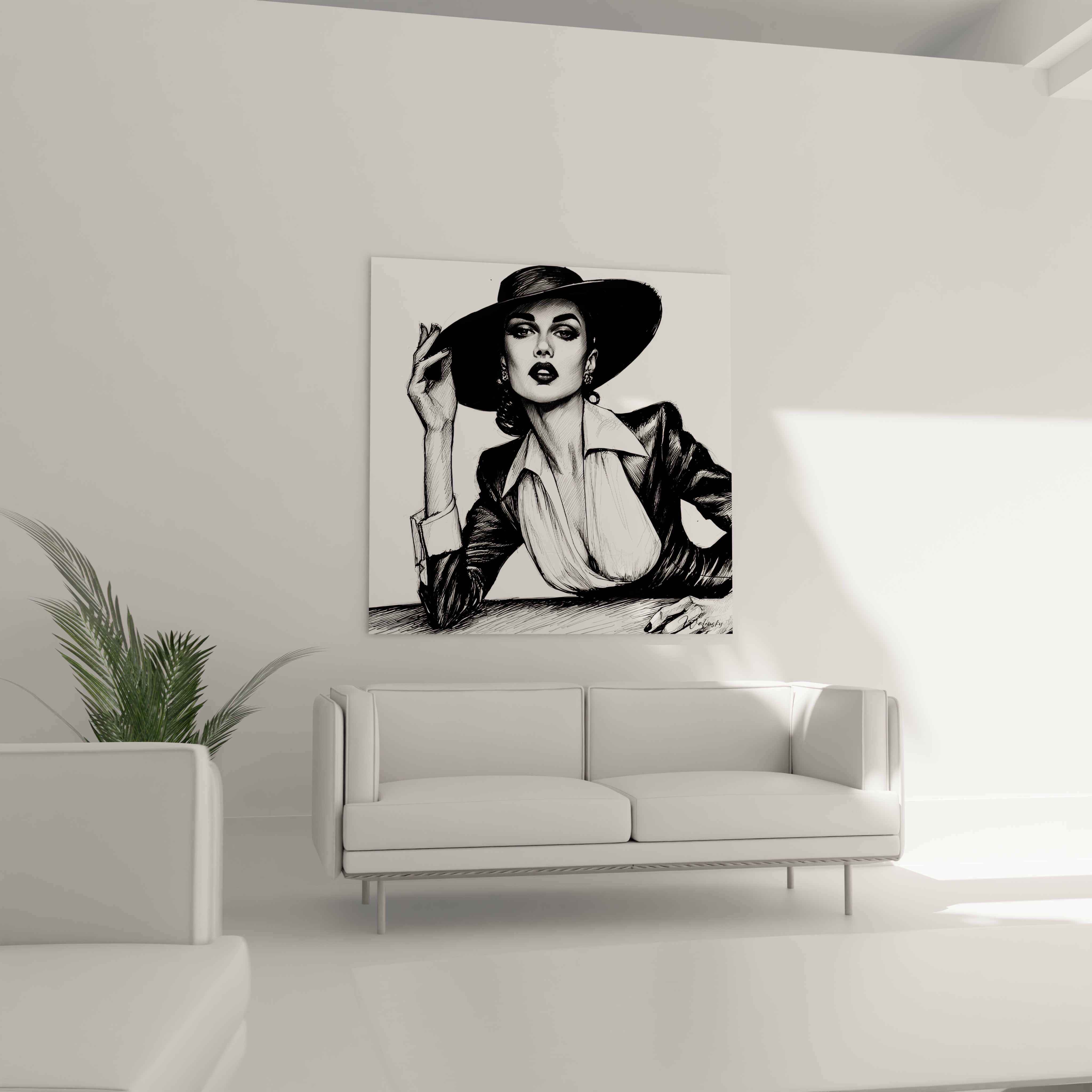 Tableau mode vintage parisienne de Walensky représentant une femme élégante avec un chapeau chic