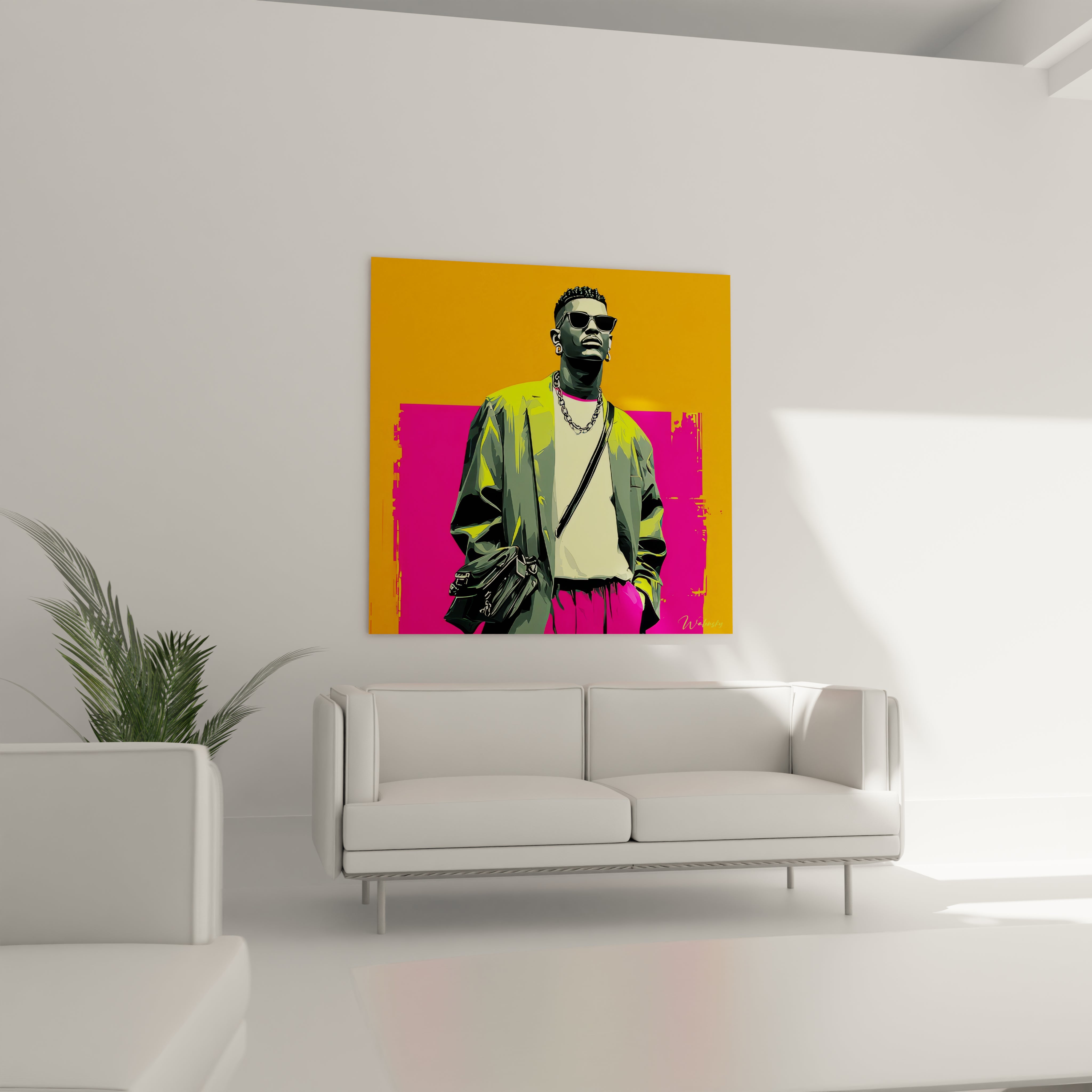 Tableau mode vintage urbain de Walensky représentant un homme stylé sur fond coloré