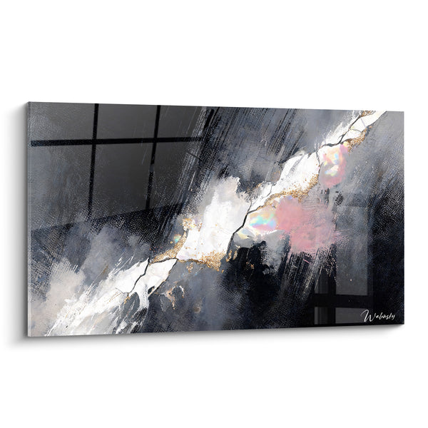 Schilderij Goudkleurige breuk met antraciet en roze reflecties - Gebroken gloed - Moderne abstracte editie