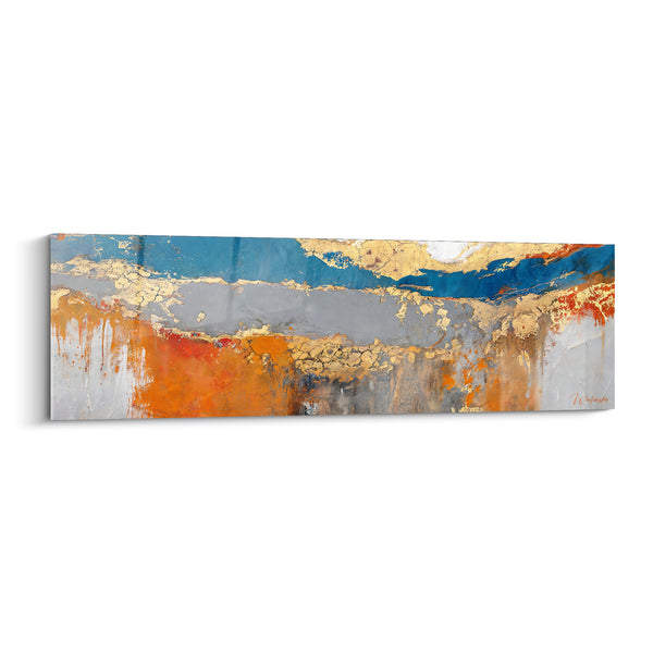 Gemälde Horizont Gold in Blau und Orange – Vulkanischer Hauch – Moderne abstrakte Edition