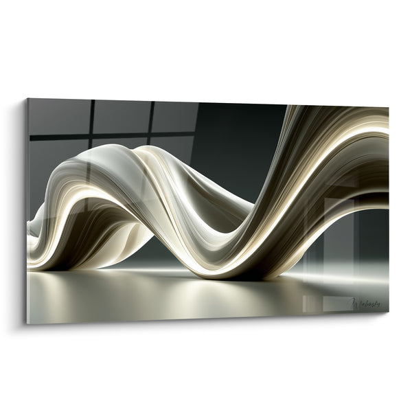 Tableau Vague sculptée ivoire et anthracite - Élan suspendu - Edition Moderne abstrait