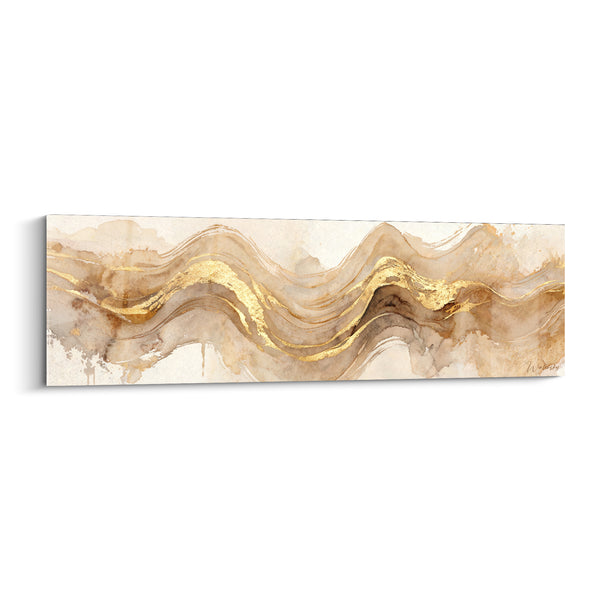 Tableau Vagues sinueuses dorées et beige sable - Flux minéral doré - Edition Moderne abstrait