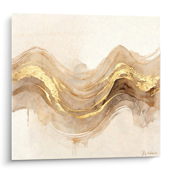 Tableau Vagues sablées aux reflets dorés - Souffle minéral doré - Edition Moderne abstrait