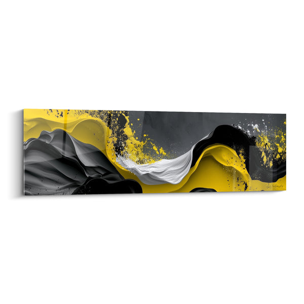 Tableau Vagues fluides jaunes et noires - Collision fluide - Edition Moderne abstrait