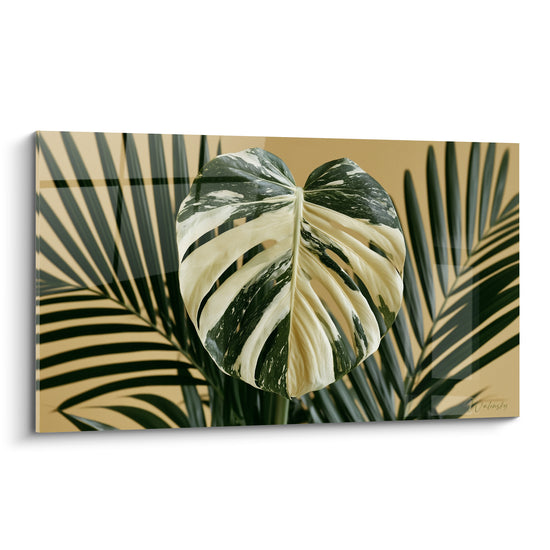 Tableau Feuille panachée verte et blanche - Éveil tropical - Edition Monstera