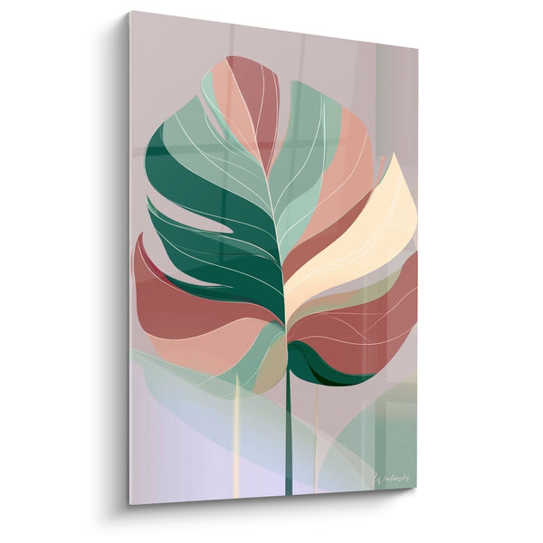 Tableau Feuille tropicale vert et terracotta stylisée - Douceur tropicale - Edition Monstera