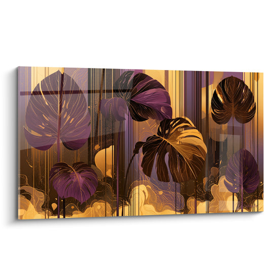 Tableau Feuilles violettes et dorées aux nervures fines - Murmure tropical - Edition Monstera