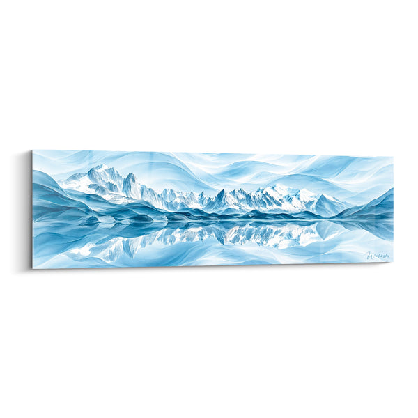 Gemälde Massiv verschneit blau und weiß mit schleierhaften Schwüngen - Perfekte symmetrische Spiegelung - Edition Mont Blanc Auvergne-Rhône-Alpes Frankreich