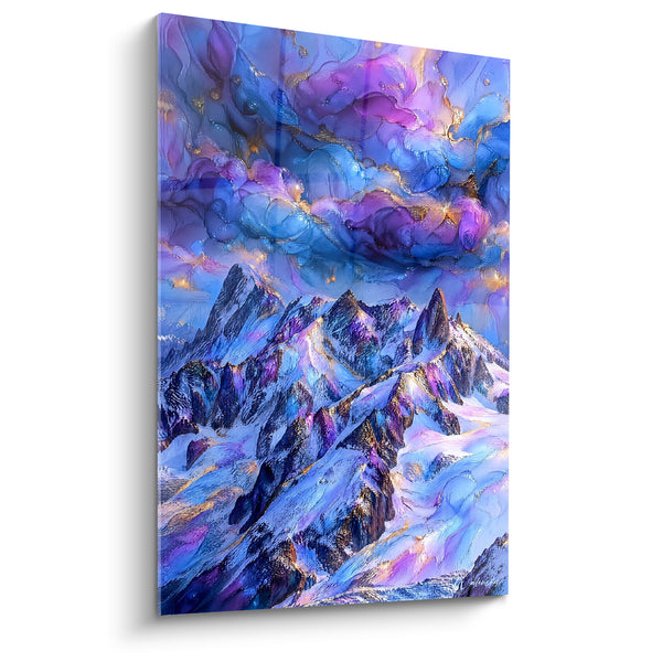 Massive Snowy Blue and Violet Golden painting - Alpine Celestial Fusion - Mont Blanc Edition Auvergne-Rhône-Alpes France