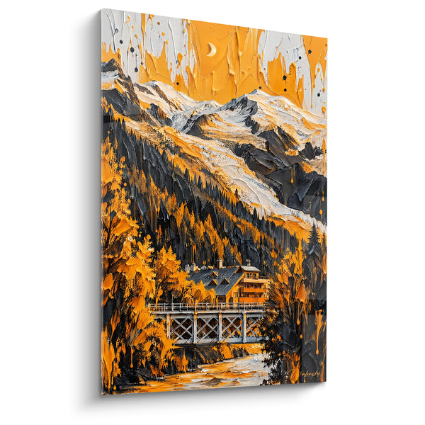 Gemälde Almhütte im goldenen Mondschein - Alpine Nachtwache - Edition Mont Blanc Auvergne-Rhône-Alpes Frankreich