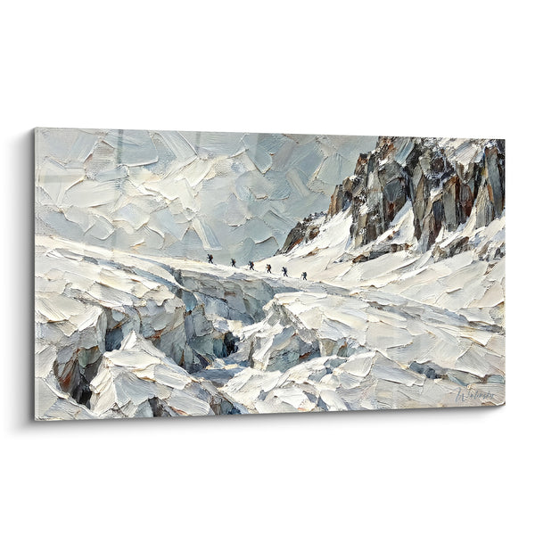 Cuadro Glaciar blanco y gris con alpinistas - Cordada sobre glaciar - Edición Mont Blanc Auvernia-Ródano-Alpes Francia