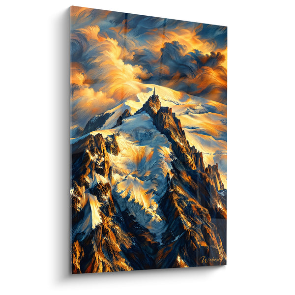 Cuadro Cumbre nevada de cielos dorados y azules - Luz sobre las cimas - Edición Mont Blanc Auvergne-Rhône-Alpes Francia