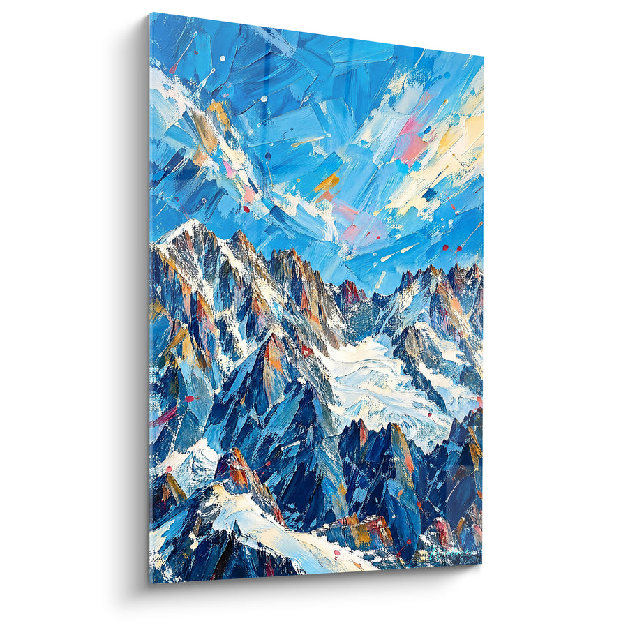 Tableau Glacier bleu et blanc aux éclaboussures multicolores - Vallée glaciaire empâtée - Edition Mont Blanc  Auvergne-Rhône-Alpes France