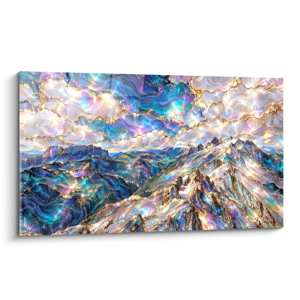 Cuadro Cumbre iridiscente en reflejos turquesa y oro - Despertar celestial de las cumbres - Edición Mont Blanc Auvernia-Ródano-Alpes Francia