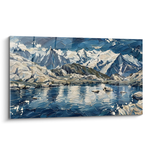 Tableau Lac alpin aux pics bleu et blanc - Silence glaciaire - Edition Mont Blanc  Auvergne-Rhône-Alpes France