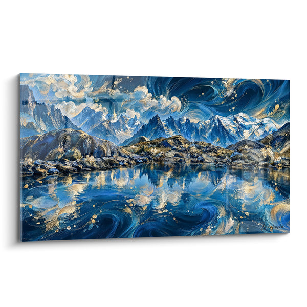 Gemälde Alpensee Blau und Gold wirbelnd - Himmlischer Wirbel - Edition Mont Blanc Auvergne-Rhône-Alpes Frankreich