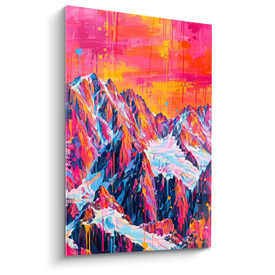 Tableau Massif acéré rose et bleu aux coulures vibrantes - Éruption de couleurs - Edition Mont Blanc  Auvergne-Rhône-Alpes France