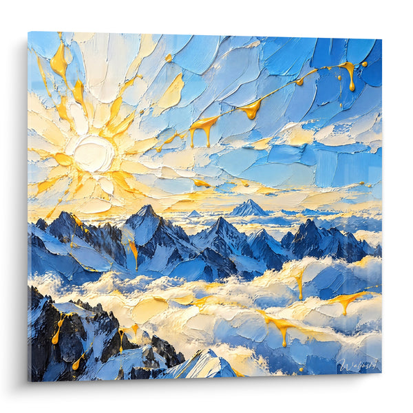 Massive Snowy Mountain in Blue and Gold Under the Sun - Light of the Summits - Mont Blanc Edition Auvergne-Rhône-Alpes France