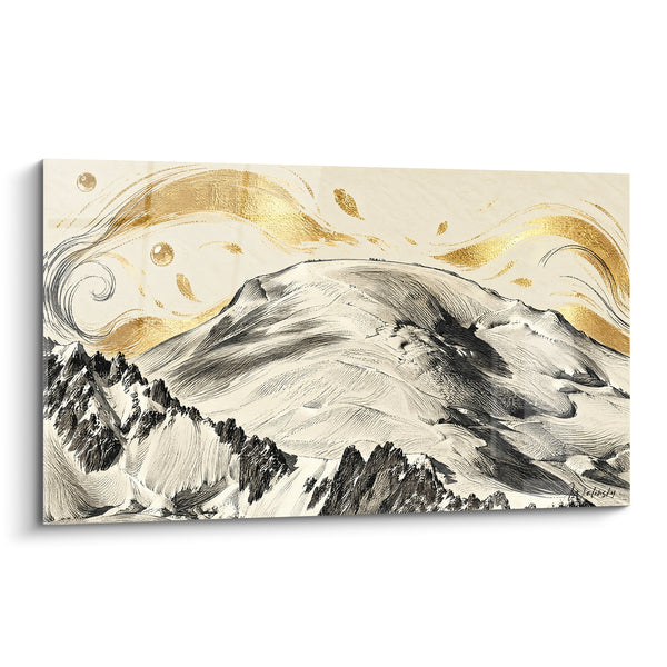 Tableau Sommet enneigé aux volutes dorées - Souffle céleste - Edition Mont Blanc  Auvergne-Rhône-Alpes France