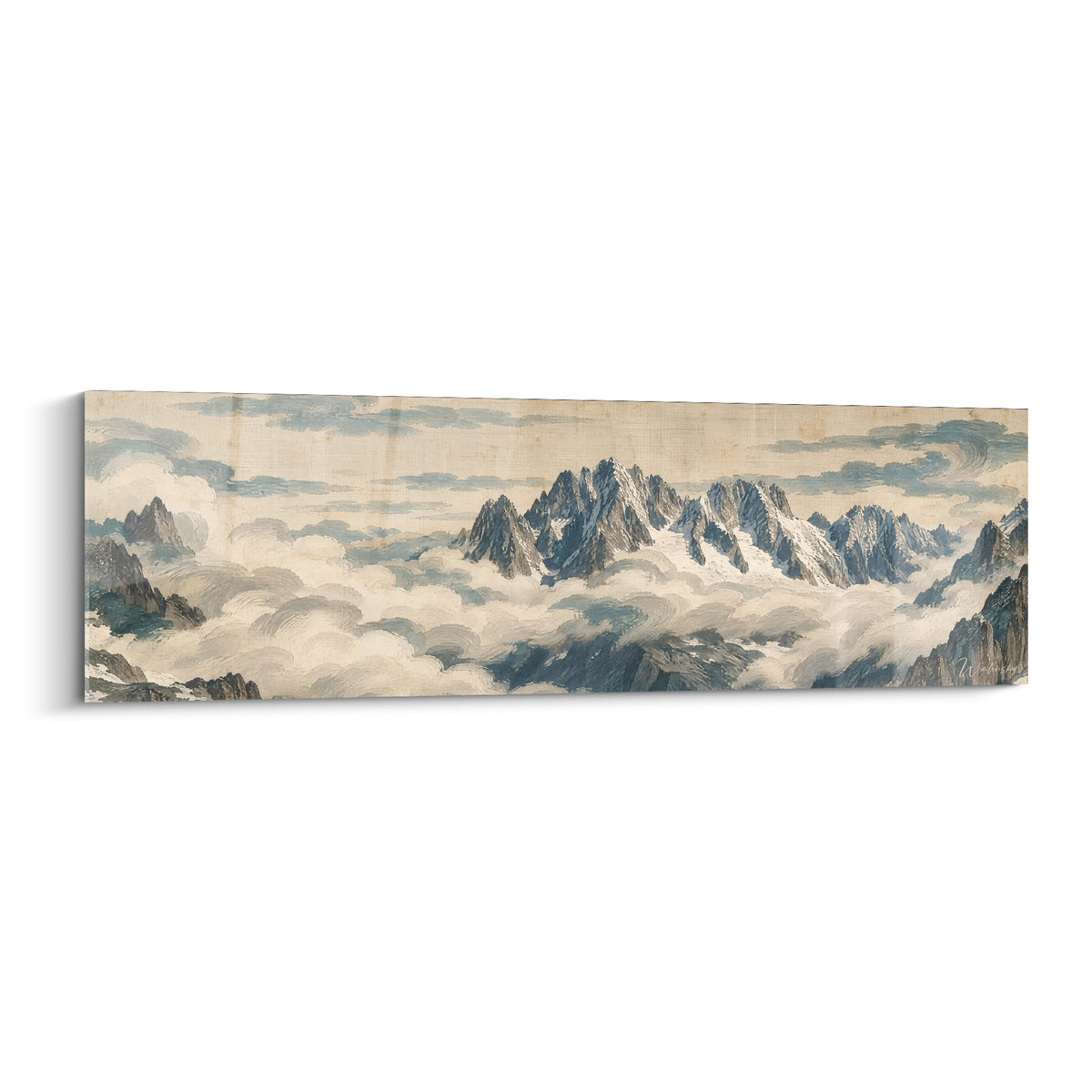 Wall art Mont Blanc with slate-blue summits rising from a sea of white clouds and ochre