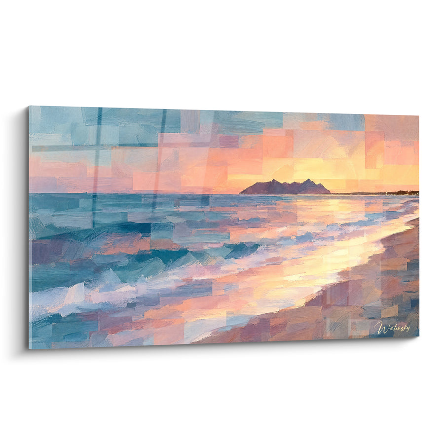 Tableau Promontoire rocheux aux teintes bleu et orange - Lumière du crépuscule - Edition Mont Circé Latium Italie