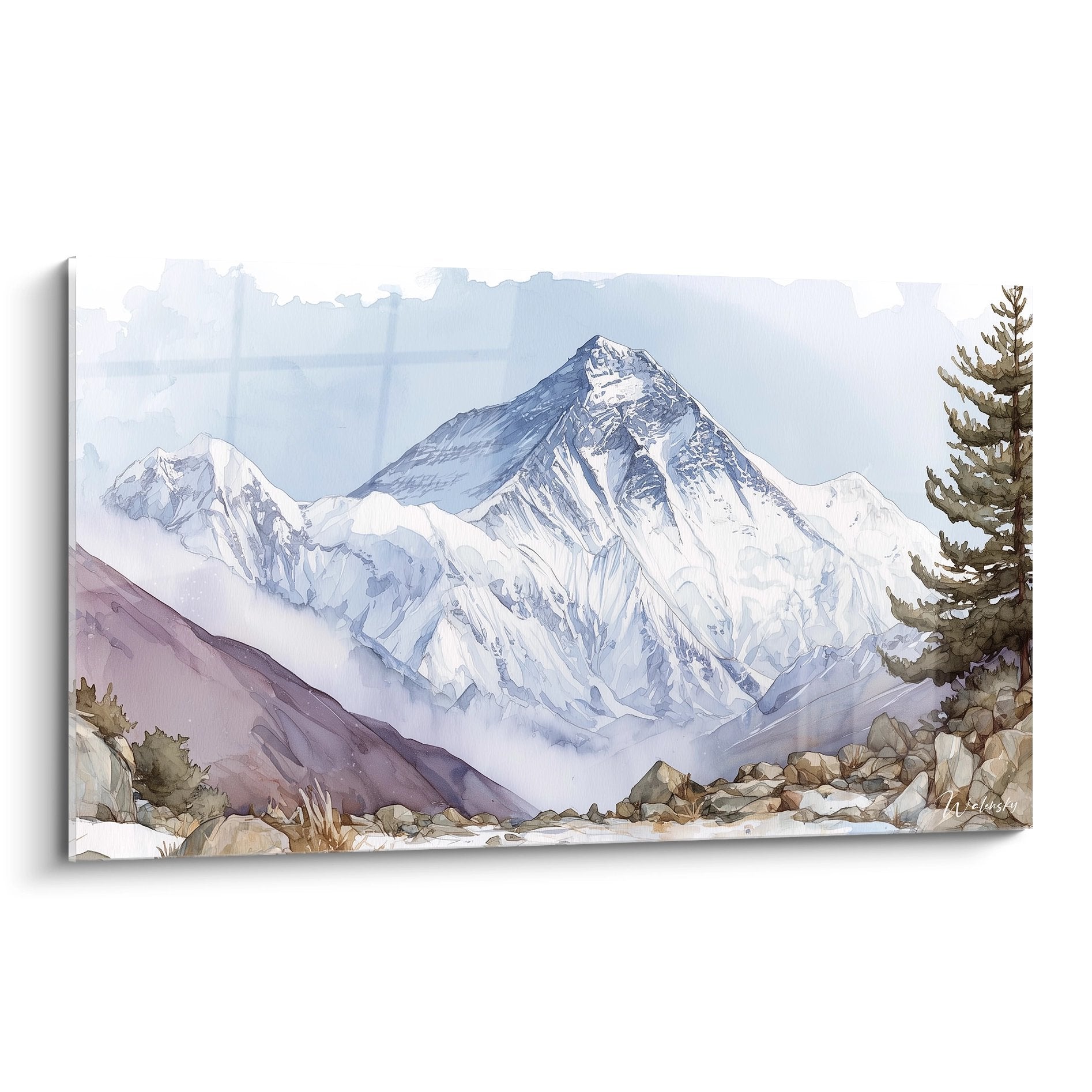 Tableau mural mont everest aquarelle himalaya sommets enneigés decoration murale montagne walensky