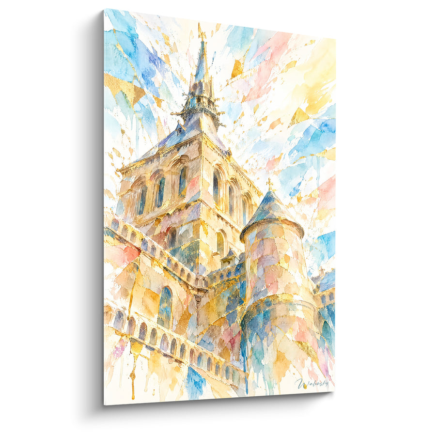 Tableau Abbaye dorée aux éclats bleus et roses - Éclat céleste - Edition Le Mont-Saint-Michel  Normandie  France