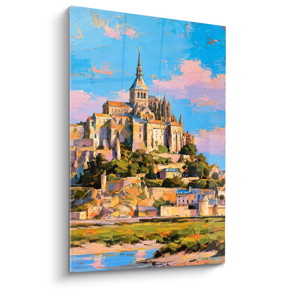 Tableau Abbaye bleu azur et ocre doré - Veille millénaire - Edition Abbaye du Mont-Saint-Michel  Normandie  France