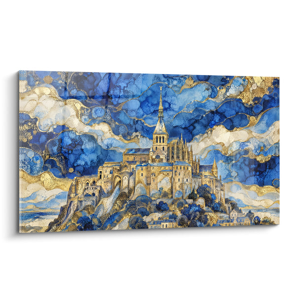 Tableau Abbaye bleu et doré aux volutes tourbillonnantes - Songe céleste - Edition Le Mont-Saint-Michel  Normandie  France