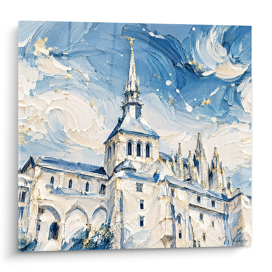 Tableau Abbaye bleu et ivoire ciel tourbillonnant - Souffle céleste - Edition Le Mont-Saint-Michel  Normandie  France