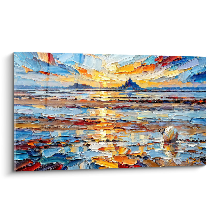 Painting Bay blue and orange at sunset - Evening light - Le Mont-Saint-Michel Edition Normandy France