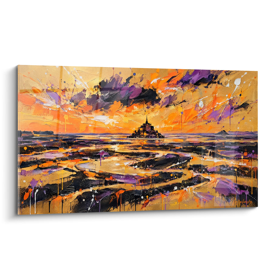 Painting Abbey orange and violet with sinuous meanders - Splashes of light - Le Mont-Saint-Michel Edition Normandy France