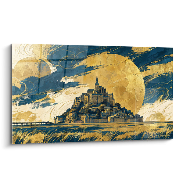 Tableau Abbaye dorée bleu marine et or - Songe doré - Edition Le Mont-Saint-Michel  Normandie  France