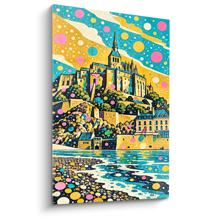 Gilded and Turquoise Mont Saint-Michel Painting with Confetti - Festive Confetti - The Mont Saint-Michel Edition Normandy France