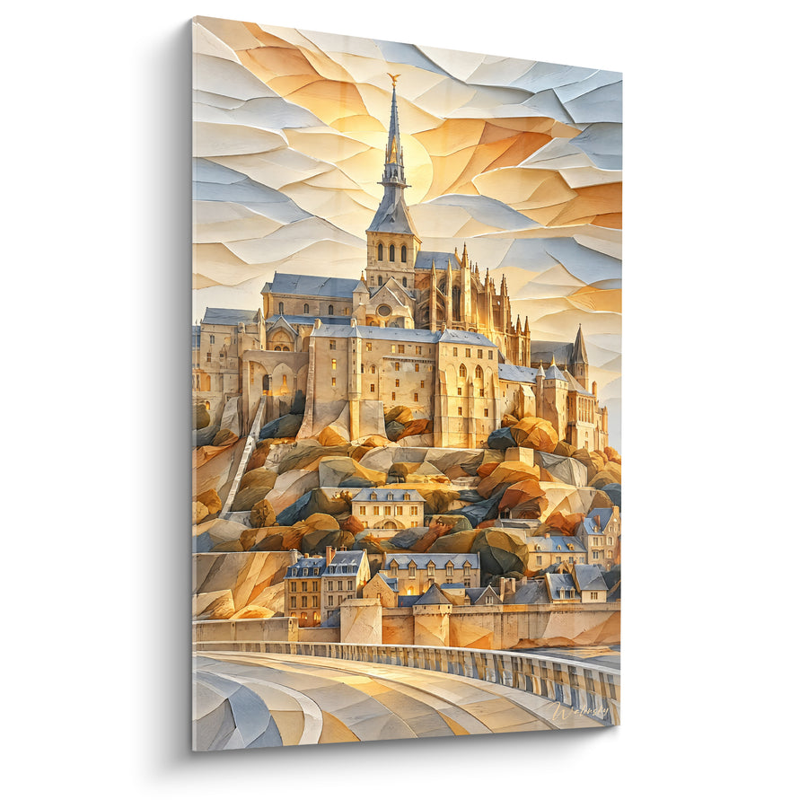Painting Abbey of Gold with Anthracite and Ocher Facets - Light on the Rock - Limited Edition The Mont-Saint-Michel Normandy France