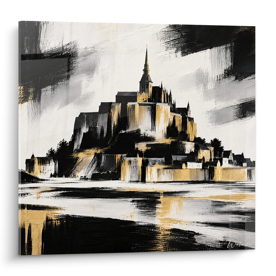 Tableau Abbaye dorée aux reflets noir et or - Citadelle des marées - Edition Le Mont-Saint-Michel  Normandie  France