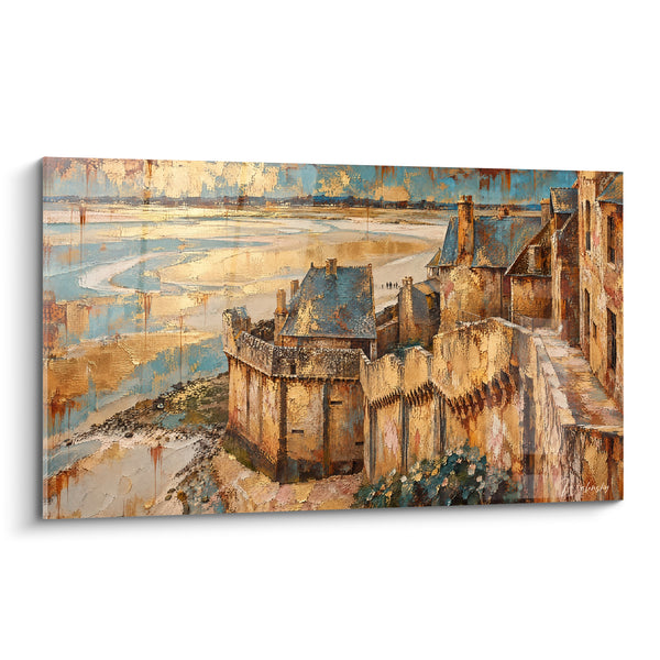 Tableau Remparts dorés au-dessus de la baie - Vigie sur l'estuaire - Edition Le Mont-Saint-Michel  Normandie  France
