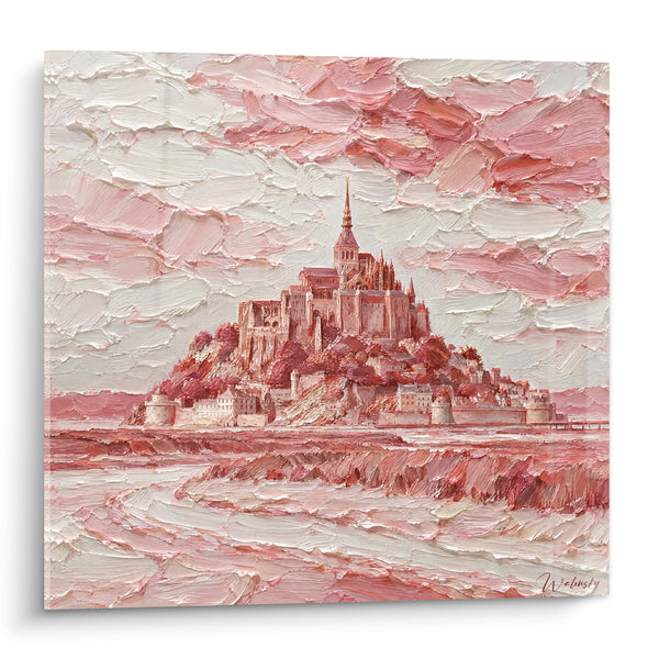 Painting Abbey Rose and White with Impasto - Mist Rising - Limited Edition The Mont-Saint-Michel Normandy France
