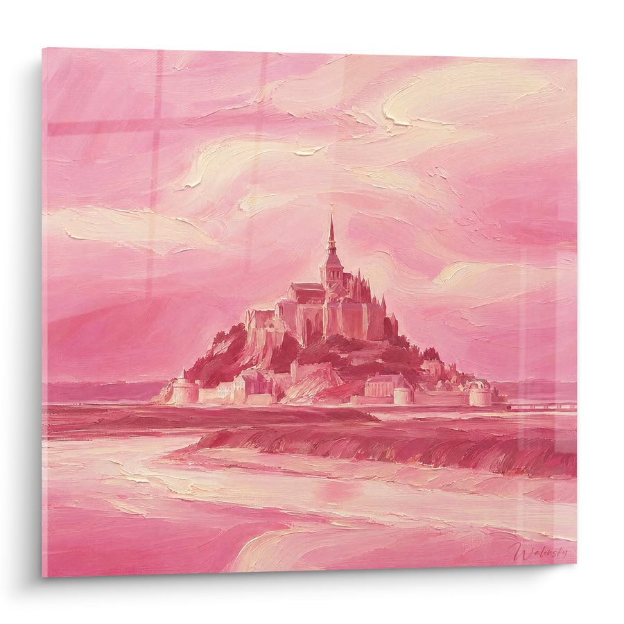 Tableau Abbaye rose et crème sur baie peinte - Songe rosé - Edition Le Mont-Saint-Michel  Normandie  France